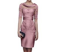 Charmant Damen 2020 Neu Champagner Satin Abendkleider Partykleider Ballkleider Langarm Knielang Festlich Kleider -32 Alt Rosa