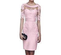 Charmant Damen 2020 Neu Champagner Satin Abendkleider Partykleider Ballkleider Langarm Knielang Festlich Kleider -36 Rosa