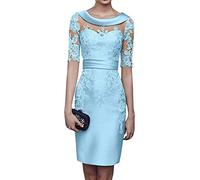 Charmant Damen 2020 Neu Champagner Satin Abendkleider Partykleider Ballkleider Langarm Knielang Festlich Kleider -38 Blau