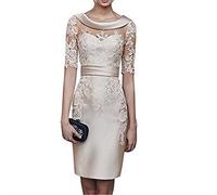 Charmant Damen 2020 Neu Champagner Satin Abendkleider Partykleider Ballkleider Langarm Knielang Festlich Kleider -40 Champagner