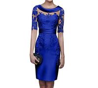 Charmant Damen 2020 Neu Champagner Satin Abendkleider Partykleider Ballkleider Langarm Knielang Festlich Kleider -40 Royal Blau