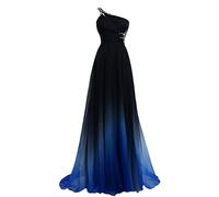 Charmant Damen 2020 Neu Dunkel Blau EIN-Schulter Abendkleider Ballkleider Sommer mit glaenzende Steine -38 Dunkel Blau