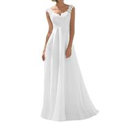 Charmant Damen 2020 Neu Weiss Spitze Hochzeitskleider Brautkleider Brautmode Abendkleider Lang Chiffon Rock-46 Weiss