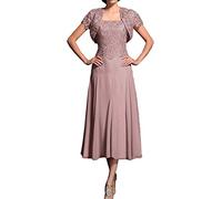 Charmant Damen Alt Rosa 2020 neu Spitze Wadenlang Brautmutterkleider Abendkleider Partykleider mit Bolero-46 Alt Rosa