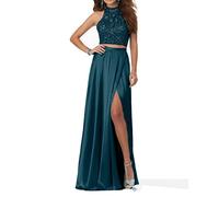 Charmant Damen Tinte Blau Steine Langes Abendkleider Promkleider Abschlussballkleider Zweiteilig 2020 Neu-38 Tinte Blau