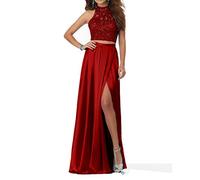 Charmant Damen Weinrot Steine Langes Abendkleider Promkleider Abschlussballkleider Zweiteilig 2020 Neu-38 Weinrot