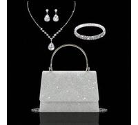 Charmante und elegante Damen-Abendtasche, exquisite und luxuriöse Umhängetasche mit funkelnder Strass-Collier-, Armband- und Ohrring-Garnitur, stilvol