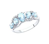 Charmanter Damenring aus Silber 925, mit 5 Topas Sky - Größe ca. 6x4 mm und 4x3 mm, und 12 Zirkonia, Frontbreite ca. 7 mm 22,5 mm (71) SOKOLOV Jewelry