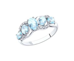 Charmanter Damenring aus Silber 925, mit 5 Topas Sky - Größe ca. 6x4 mm und 4x3 mm, und 12 Zirkonia, Frontbreite ca. 7 mm 17,5 mm (55) SOKOLOV Jewelry