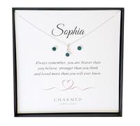 Charmed Jewellery Personalisiertes Geschenkset - Halskette und Ohrringe aus Silber mit Geburtsstein aus 925er Sterlingsilber | Verstellbare Kette von 40,6 - 45,7 cm | Bedeutungsvoller Schmuck für
