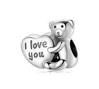 Charms Anhänger kompatibel Pandora 925 Sterling Silber Bear I Love You Ich Liebe dich