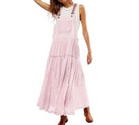 CHARTOU Damen Latzoverall Kleid Jumpsuit Babydoll Latzkleid Stickerei Spitze Maternity Trägerkleid, Pink, Mittel