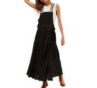 CHARTOU Damen Latzoverall Kleid Jumpsuit Babydoll Latzkleid Stickerei Spitze Maternity Trägerkleid, Schwarz, XX-Large