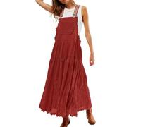 CHARTOU Damen Latzoverall Kleid Jumpsuit Babydoll Latzkleid Stickerei Spitze Maternity Trägerkleid, Rot/Ausflug, einfarbig (Getaway Solids), Mittel