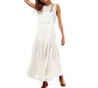 CHARTOU Damen Latzoverall Kleid Jumpsuit Babydoll Latzkleid Stickerei Spitze Maternity Trägerkleid, Weiss/opulenter Garten, Mittel