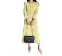 CHARTOU Damen-Tweed-Kleid, langärmelig, einreihig, elegant, langes Tweed-Blazerkleid, gelb, Mittel