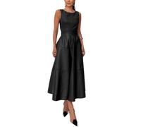 CHARTOU Damenkleid aus PU-Kunstleder, ärmellos, elegant, fließend, lang, mit Gürtel, Schwarz, X-Groß