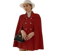 CHARTOU Eleganter Poncho für Damen, zweireihig, geschlitzte Ärmel, fließende Wollmischung, Umhang Mantel