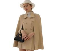 CHARTOU Eleganter Poncho für Damen, zweireihig, geschlitzte Ärmel, fließende Wollmischung, Umhang Mantel