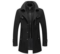 CHARTOU Herren Thermo-Mantel, einreihig, aus Wollmischung, Business Peacoat mit abnehmbarem Reißverschluss, Schwarz, Medium