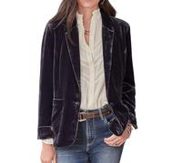 CHARTOU Lässige Samtjacke mit 1 Knopf für Damen, Samt, Cardigan, Blazer, Büro, Arbeit, kurzer Mantel, Anzugjacke mit Tasche, Lila / Grau, L