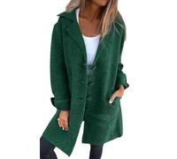 CHARTOU Lange Damen-Strickjacke, gekerbter Kragen, Knopfleiste, lockere Passform, Strickblazer, Pulloverjacke, Grün , X-Groß