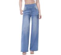 Chasehot Baggy Jeans Damen,Pull On Wide Leg Jeans Mit Gummibund High Waist Stretch,Weites Bein Jeans Damen Mit 4 Taschen