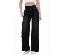 Chasehot Damen Baggy Jeans, Pull On Wide Leg Jeans Mit Gummibund High Waist Stretch, Schwarz-M, 29"