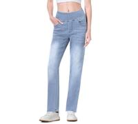 Chasehot Jeans Damen,Pull On Straight Jeans Mit Gummibund,High Waist Stretch Denim Jeggings Mit 5 Taschen,Tapered Bootcut Jeanshose Gerades Bein Jeans,Hellblau-29-M