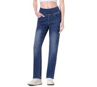 Chasehot Jeans Damen,Pull On Straight Jeans Mit Gummibund,High Waist Stretch Denim Jeggings Mit 5 Taschen,Tapered Bootcut Jeanshose Gerades Bein Jeans,Dunkle Blau-31-M