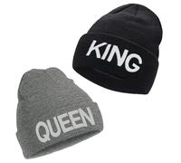 ChAusa 2 Stück King Queen Strickmütze, Wintermütze Herren, Strickmützen für Herren, Paare Atmungsaktive Hip-Hop Mütze, Warm Beanie, für Jugendliche, Tänzer und Tänzerinnen?Schwarz,Grau?