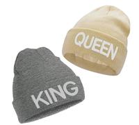 ChAusa 2 Stück King & Queen Strickmütze, Wintermütze Herren, Strickmützen für Herren, Paare Atmungsaktive Hip-Hop Mütze, Warm Beanie, für Jugendliche, Tänzer und Tänzerinnen, Sänger (Weiß,Grau)