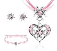 ChAusa Oktoberfest Edelweiß Herz Anhänger Accessoires, Trachten Schmuck | Bierfest Damen Trachtenkette mit Strass, für Damen Bierfest Trachten Dirndl Outfit Accessoires
