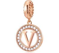 CHAWIN Buchstaben-Anhänger A-Z, Roségold, echtes 925er-Sterlingsilber, kompatibel mit Pandora-Armbändern, Halsketten, Kreis-Anhängern für Damen und Mädchen, transparenter funkelnder Stein, Zirkonia