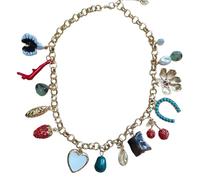 CHCWR 2025 Chic Schmuck Bohemian Lucky Blumen Erdbeer Horseshoe Harz Stein Multi -Anhänger Kettenglied Armband Charme Halskette für Frauen Juwely Modeaccessoires kreatives Geschenk