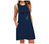 Chdirnely Ärmelloses Nachthemd für Damen, Übergröße, lässiger Schlafanzug, Kleid mit Tasche, lockere Passform, Rundhalsausschnitt, bequem, Nachtwäsche, Hauskleidung, Loungewear, navy, 52