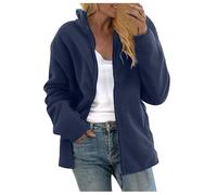 Chdirnely Damen Fleecejacke UK Langarm Cardigan Oversized Warmer Mantel Leichte Warme Jacke Full Zip Mäntel Stehkragen Sweatshirt Jacke Übergröße, dunkelblau, 46