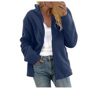 Chdirnely Damen Fleecejacke UK Langarm Cardigan Oversized Warmer Mantel Leichte Warme Jacke Full Zip Mäntel Stehkragen Sweatshirt Jacke Übergröße, blau, 42