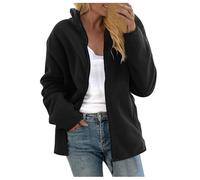 Chdirnely Damen Fleecejacke UK Langarm Cardigan Oversized Warmer Mantel Leichte Warme Jacke Full Zip Mäntel Stehkragen Sweatshirt Jacke Übergröße, Schwarz , 38