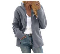 Chdirnely Damen Fleecejacke UK Langarm Cardigan Oversized Warmer Mantel Leichte Warme Jacke Full Zip Mäntel Stehkragen Sweatshirt Jacke Übergröße, grau, 52
