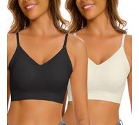 CheChury BH Damen Ohne Bügel BH mit Niedrigem Rücken Frauen Rückenfreier BH Push Up V Ausschnitt BH Multiway Trägern Wandelbarer BH Ohne Buegel Seamless BH Klassische Nahtloser Bralette,Schwarz+BeigeS