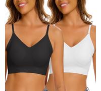 CheChury BH Damen Ohne Bügel BH mit Niedrigem Rücken Frauen Rückenfreier BH Push Up V Ausschnitt BH Multiway Trägern Wandelbarer BH Ohne Buegel Seamless BH Klassische Nahtloser Bralette,Schwarz+Weiß,S