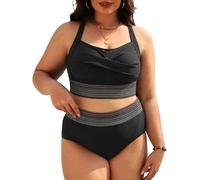 CheChury Bikini Damen Große Größen Hoher Taille Bikini Set Push Up Badeanzug Bauchweg Bademode Zweiteiliger Swimsuit Bikini Damen Set Bikini Oberteil Große Oberweite High Waist Bikinihose Schwarz 3XL