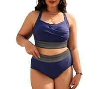 CheChury Bikini Damen Große Größen Hoher Taille Bikini Set Push Up Badeanzug Bauchweg Bademode Zweiteiliger Swimsuit Bikini Damen Set Bikini Oberteil Große Oberweite High Waist Bikinihose Blau L