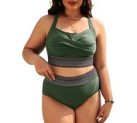 CheChury Bikini Damen Große Größen Hoher Taille Bikini Set Push Up Badeanzug Bauchweg Bademode Zweiteiliger Swimsuit Bikini Damen Set Bikini Oberteil Große Oberweite High Waist Bikinihose Grün XL
