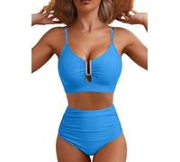 CheChury Bikini Damen Set Crossover Bauchweg Zweiteiler High Waist Bademode Bikinis Neckholder Bikini Oberteil Sexy Swimsuit High Waist Badehose Strand Strandmode Urlaub Beachwear