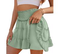 CheChury Damen Sommer Shorts Hosenrock Damen Mini Tüll Rock Einfarbig Elastisch High Waist Rock Rüschenrock mit Kurzen Hosen Causal Strand Freizeit Shorts Leicht Sommerrock Tennisrock Sportrock,Grün,M