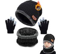 CheChury Kinder Wintermütze Beanie Hut Schal Touchscreen Handschuhe Thermo Winterschal Strickmütze Warme Fleecefutter Hat Knit Hut Loop Schal 3-10 Jahre