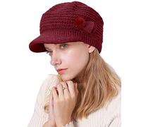 CheChury Strickmütze Damen Barett Winter Fleece Mütze Warme Frauen Grobstrick Wintermützen Kaschmir Mütze mit Shirm Baskenmütze Winter Damen Beaniemütze mit Schirm Wollmütze Damen Schirmmütze,Wein