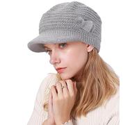 CheChury Strickmütze Damen Barett Winter Fleece Mütze Warme Frauen Grobstrick Wintermützen Kaschmir Mütze mit Shirm Baskenmütze Winter Damen Beaniemütze mit Schirm Wollmütze Damen Schirmmütze,Grau
